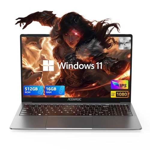 ACEMAGIC Laptop, Windows 11 Laptop Computer,16GB DDR4 512GB SSD, Quad-Core N95 Processor, 15.6" IPS 1080P PC,180° Open Angle,Long Battery Life,Metal Shell,WiFi, BT5.0, USB3.2, Type_C