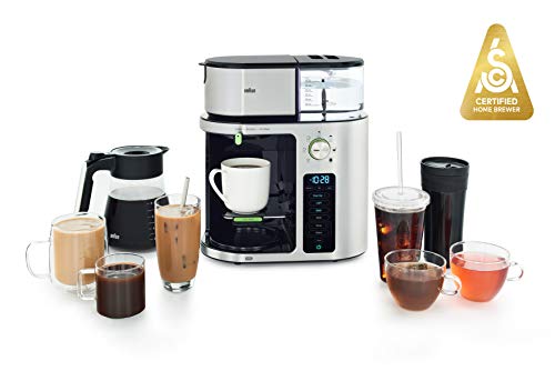 Braun MultiServe Coffee Machine 7 Programmable Brew Sizes / 3 Strengths + Iced Coffee & Hot Water for Tea, Glass Carafe (10-Cup), Stainless Steel, KF9170SI