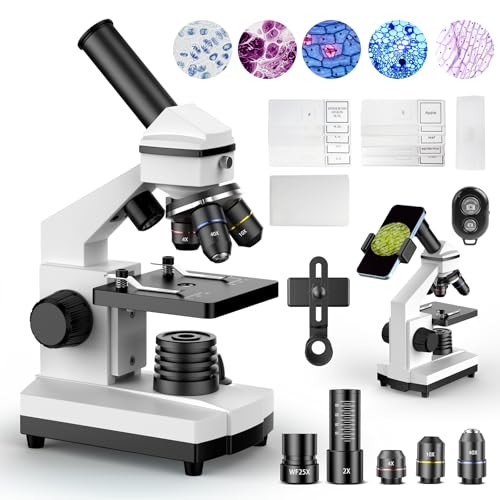 PalliPartners Compound Microscope Powerful Biological Microscopes for School Laboratory Home Education,100X-2000X Microscopes for Kids Students Adults, with Microscope Slides Set, Phone Adapter, White